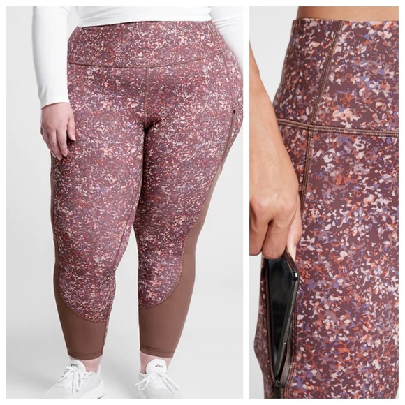 Athleta Pants - Athleta Rainier Printed Mesh Tight in Sandstone Smoked Almond Brown Multi